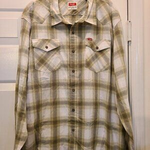 Wrangler Big Men's Plaid Shirt Olive Green Color Size 3XL/3XG/3TG
